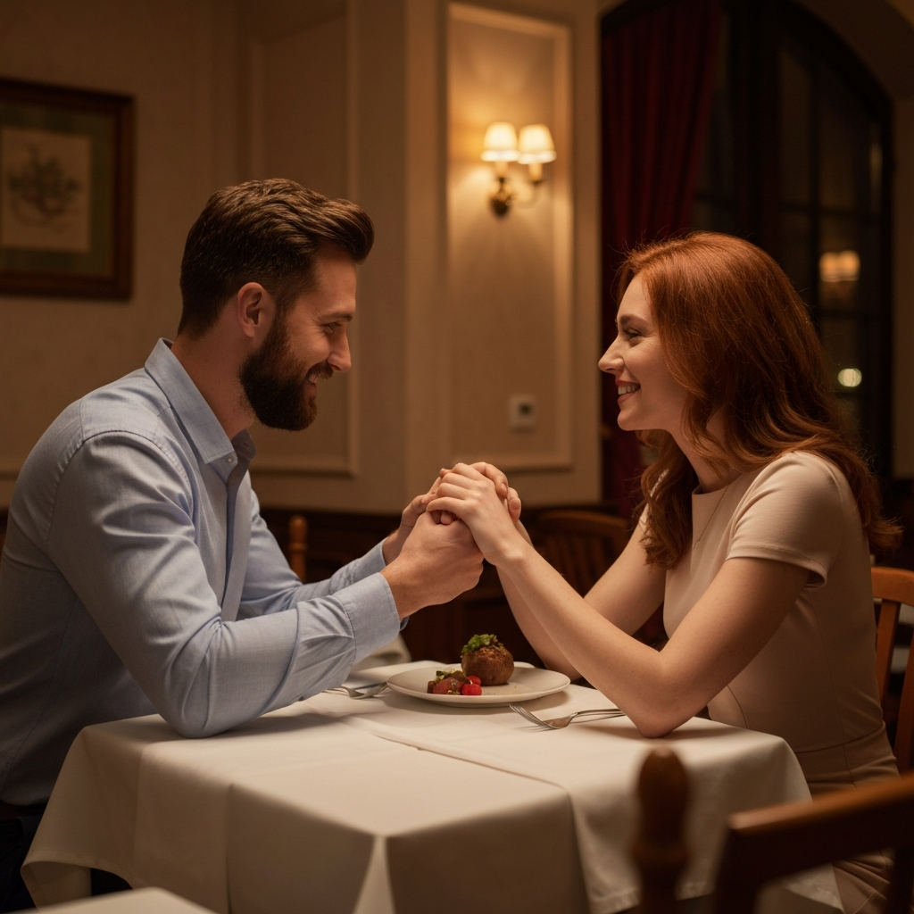Couple heureux lors d'un rendez-vous romantique, démontrant une connexion authentique et respectueuse